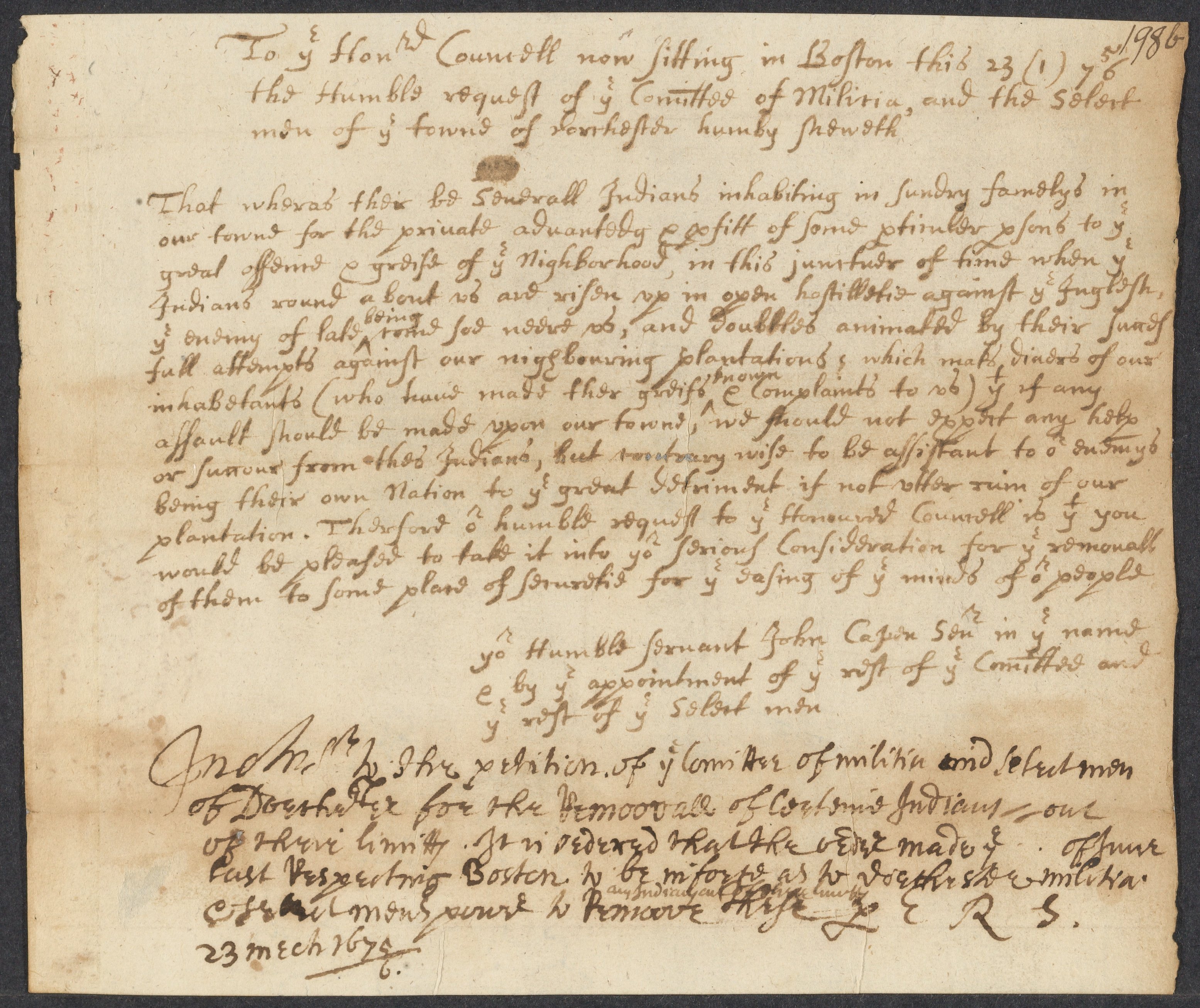 Petition of the Committee of Militia and the Selectmen of the Town of ...